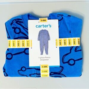 NWT Carter’s 1-piece fleece sleepwear, blue, with cars, size 3-6 months